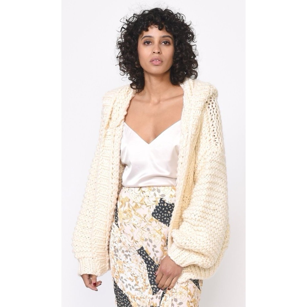 Greylin Anthropologie Chunky Cardigan Sweater With‎ Hood Ivory Small Boho Comfy